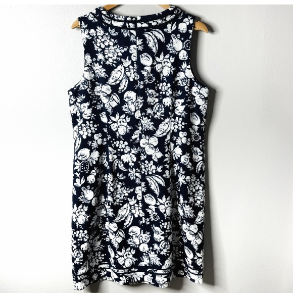 Talbots Shift Dress Sleeveless Navy White Fruit Motif Zip Back Textured Cotton - Picture 4 of 16